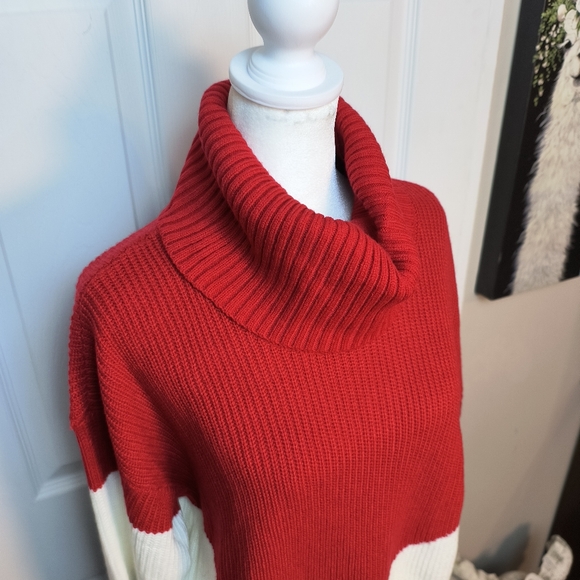 Karl Lagerfeld Colorblock Turtleneck Ribbed Sweater Size M Tunic Red Black NWT - Picture 5 of 11